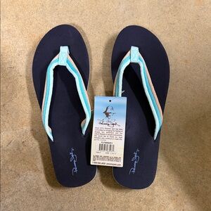 Panama Jack Navy Sandals with Aqua & Peach Trim